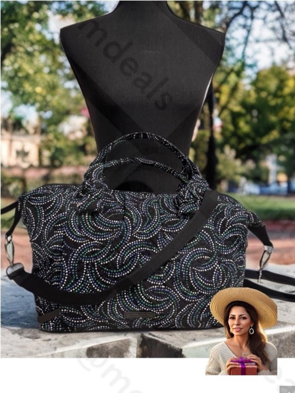 Vera Bradley Perfect Companion Satchel Handbag Adjustable Shoulder Strap Black